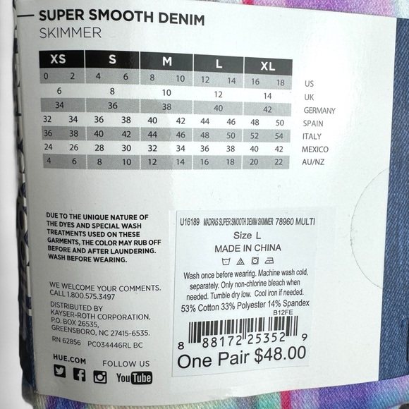 HUE Denim Skimmer Leggings Super Smooth Womens L Pink Plaid New - Picture 3 of 3